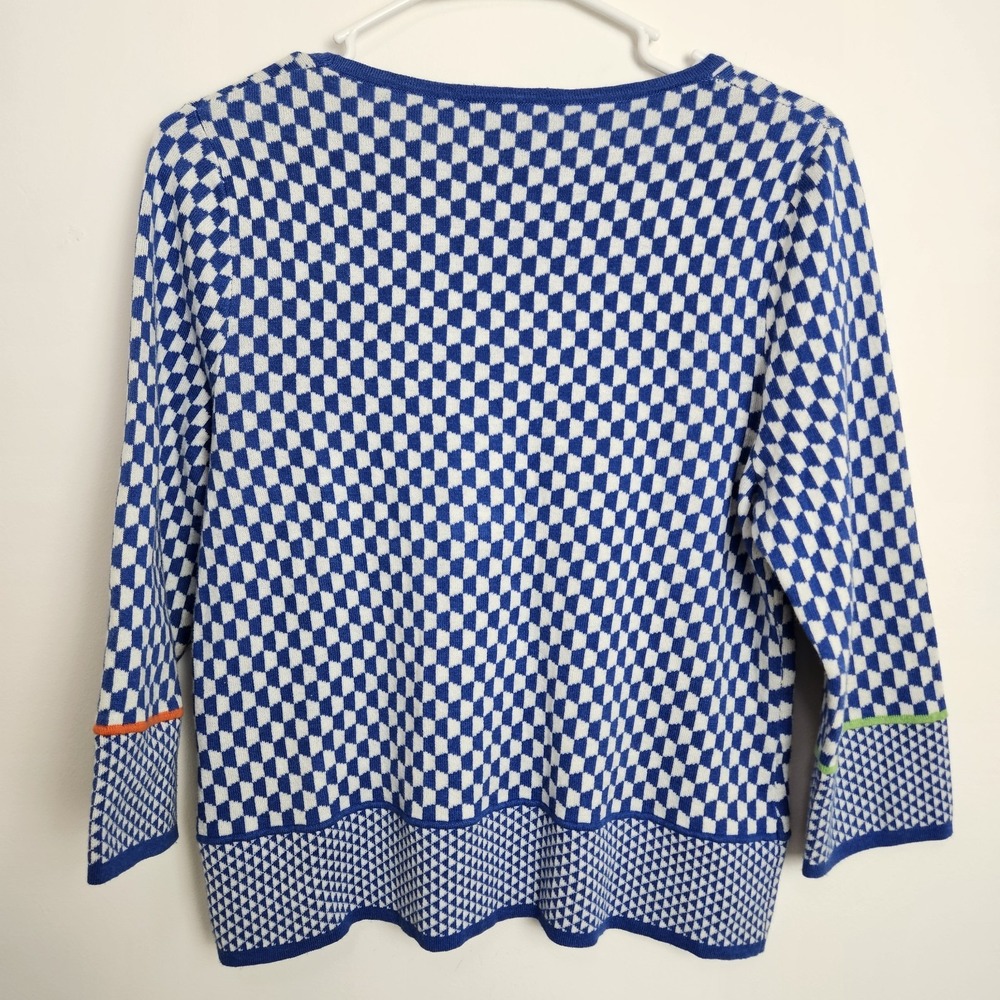 Sara Campbell Sweater Size XS Cashmere Blend Pullover 3/4 Sleeve Blue White FLAW - Picture 2 of 9
